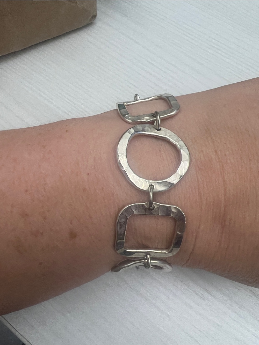 Hammered Link Bracelet Sterling Silver Modern Geometric Design
